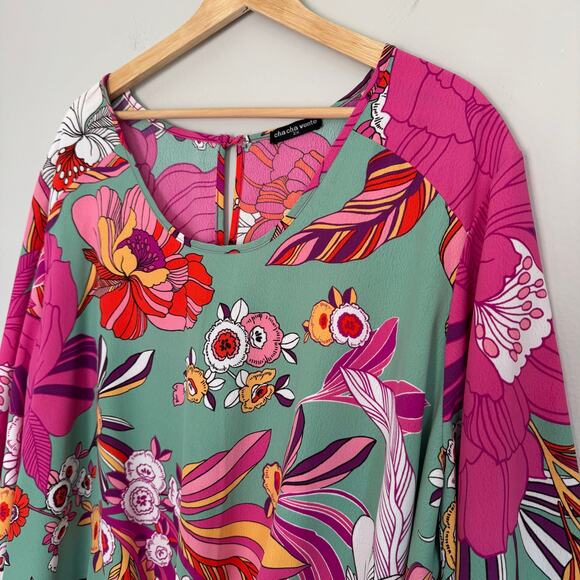 Cha Cha Vente Top Size 2X Floral Dolman Sleeve Tropical Artsy Vacation Flowy - Picture 8 of 10